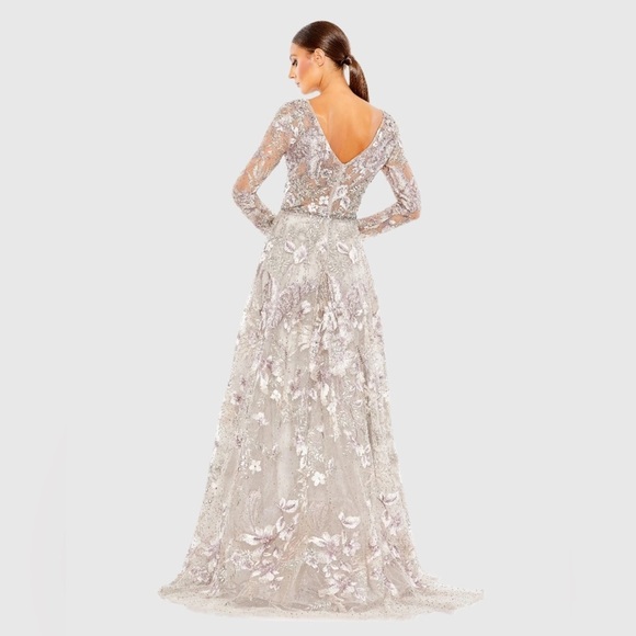 Mac Duggal 20214 NWT Long Sleeve Beaded Applique Gown - Picture 3 of 6